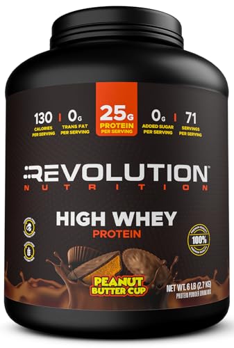 Revolution Nutrition, High Whey, Protein Powder 6LB, Whey Isolate, Gluten Free, Lean Muscle Mass for Men &amp; Women, 25g of Protein Per Scoop, 2.7kg, 73 Servings (Chocolate Cake, 6 Pound)