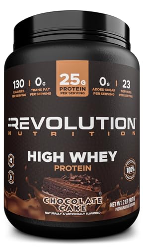 Revolution Nutrition, High Whey, Protein Powder 6LB, Whey Isolate, Gluten Free, Lean Muscle Mass for Men &amp; Women, 25g of Protein Per Scoop, 2.7kg, 73 Servings (Chocolate Cake, 6 Pound)