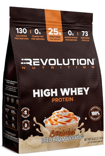Revolution Nutrition, High Whey, Protein Powder 6LB, Whey Isolate, Gluten Free, Lean Muscle Mass for Men &amp; Women, 25g of Protein Per Scoop, 2.7kg, 73 Servings (Chocolate Cake, 6 Pound)